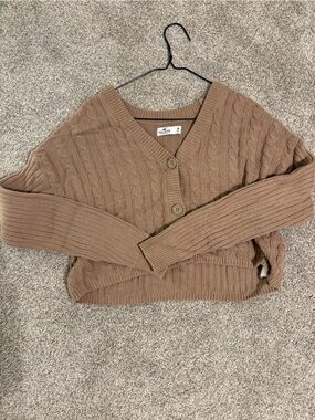 Hollister Brown Cable Knit Off-Shoulder Cardigan